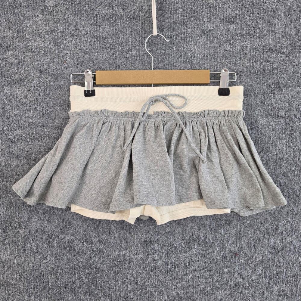 Free People Skort XS Gray Ruffle Jersey Micro Mini Lounge Casual Summer Relaxed